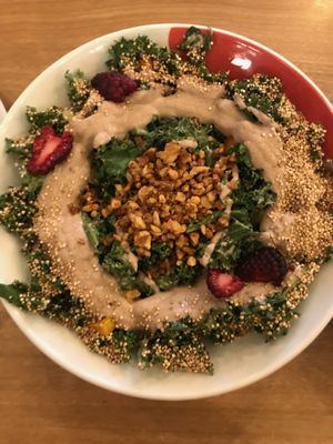 💚Sweet Kale Salad
Kale, Zapallo, toasted apple, quinoa crunch, golden raisins, caramelized nuts, blackberries and rose.  at Boho Balance by Silvana Gomez in Bogota