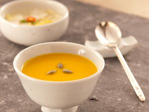 Pumpkin  Porridge with Waterly Kimchi at Jihwaja in Seoul