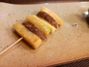 Potato and mushroom skewer at Jihwaja in Seoul