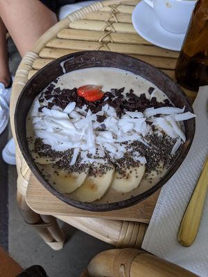 Peanut butter smoothie bowl at Bali Bowl Cafe in Kyiv