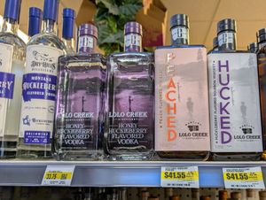 Lots of local products, including huckleberry soda, kombucha, beer, and vodka. at Gardiner Market in Gardiner