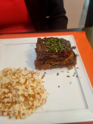 Vegetable moussaka with rice at Middle East in Como