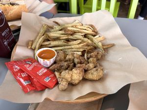 Purchased separately fries and cauliflower nuggets.  4-5 nuggets…ridiculously expensive and frustrating   at Lindiana's Southern Vegan Kitchen - Maybe closed in Houston