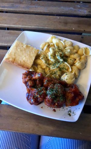 BBQ cauliflower with Mac and cheese  at Lindiana's Southern Vegan Kitchen - Maybe closed in Houston