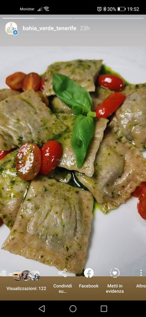 Raviolis caseros de requeson veg y espinacas at Bahía Verde in Tenerife