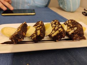 Vegan banana chocolate biscuits dessert at Bahía Verde in Tenerife