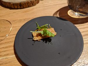 Tempeh canapé with mustard seeds at Culina Hortus in Lyon