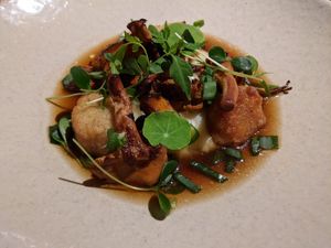 Rich shitake dish with potato purée at Culina Hortus in Lyon