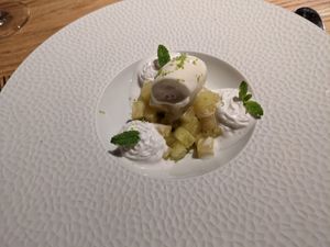 Incredible pineapple mint dessert at Culina Hortus in Lyon
