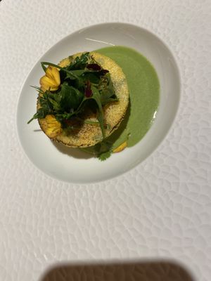 Polenta, corn with chervil sauce  at Culina Hortus in Lyon