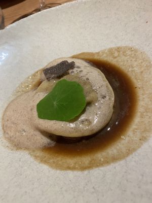 Truffle raviole with truffle flacks   at Culina Hortus in Lyon