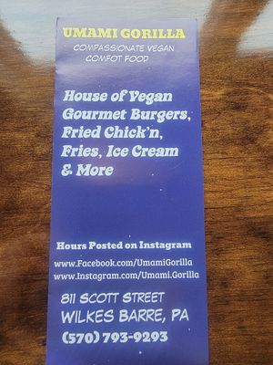 New menu 8/21 at Umami Gorilla in Wilkes-barre