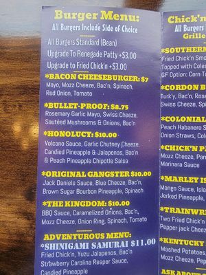 Burger Menu at Umami Gorilla in Wilkes-barre