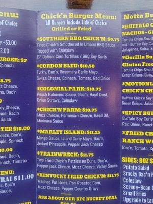 Chick'n menu at Umami Gorilla in Wilkes-barre