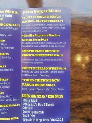 Notta burger menu at Umami Gorilla in Wilkes-barre