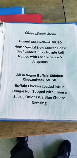 Page 2 of our Menu - Cheesesteak 100% Vegan at Umami Gorilla in Wilkes-barre