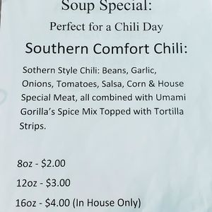 Our Current Soup Available 100% Vegan  at Umami Gorilla in Wilkes-barre