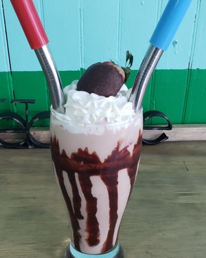 Chocolate Dipped Strawberries Milkshake 
100% vegan  at Umami Gorilla in Wilkes-barre