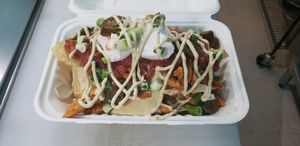 Close up shot on Buffalo Nachos 100% vegan  at Umami Gorilla in Wilkes-barre