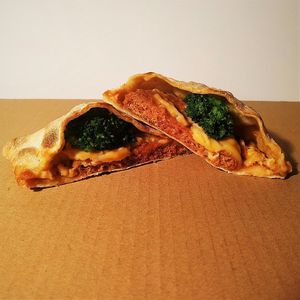 Envelope with a vegetable cutlet, veg. cheese and broccoli 
Конвертик с растительной котлетой, веганским сыром и брокколи at The Slice Pizza in Moscow