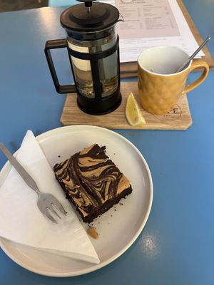 Green tea and a brownie  at Nejen Kafe in Mlada Boleslav