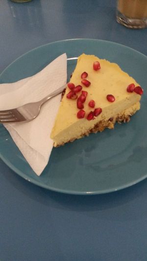 Vegan raw passionfruit cake at Nejen Kafe in Mlada Boleslav