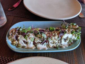 Plantain and nut starter at Charly's Vegan Tacos in Miami