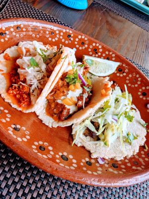 Mix of tacos at Charly's Vegan Tacos in Miami