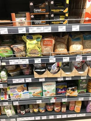Some of the "healthy" selections at Aroma Supermarket at Shopping Centre Kamelija in Kotor