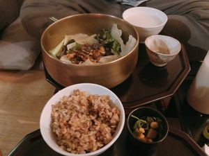 Meal setting on traditional table called as soban 전통식 소반에 내온 상차림  at Soseek in Seoul