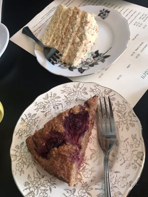 Vanilla cake, cherry and almond cake  at The Herb Garden in Buxton