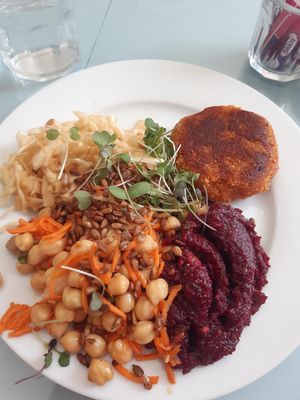 Nut burger with salads at The Grove Veggie Kitchen in Limerick