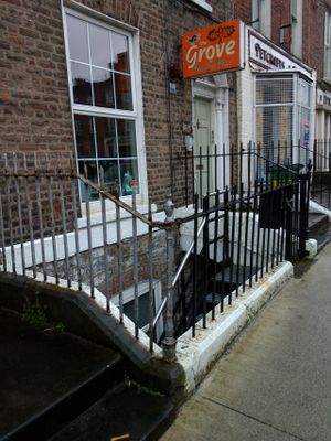 Main entrance seen from the street at The Grove Veggie Kitchen in Limerick