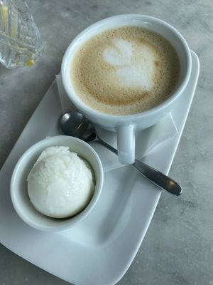 Flat white with lime and basil sorbet  at Pizza Express in Newark