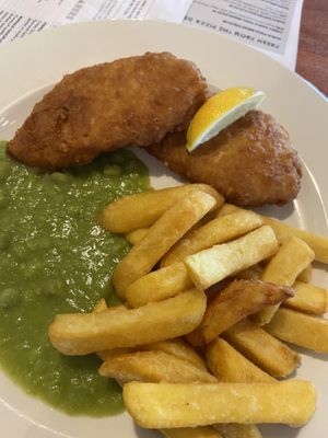 Quorn Fish Chips and Mushy Peas at The Rowan Tree in Armadale