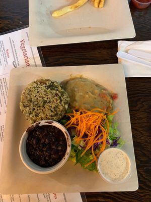 Fish platter with rice at Vegetarian Restaurant by Hakin in North Miami Beach