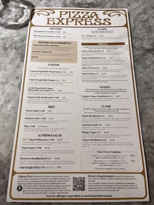 Full Vegan menu   at Pizza Express in Reading