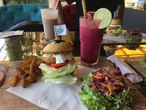 Incredible burgers and juice! at The Vegan Table in Phuket