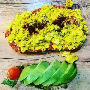 Scrambled tofu with avocado at The Vegan Table in Phuket