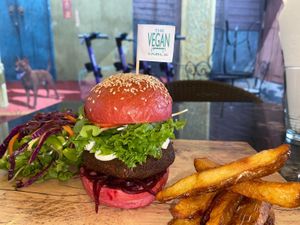 Pesto falafel burger at The Vegan Table in Phuket