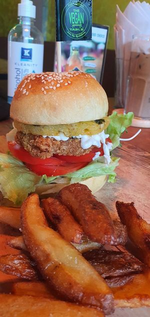 The hawaiian chickin burger at The Vegan Table in Phuket