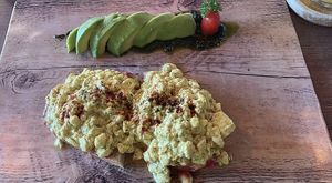 Tofu scramble with beet root hummus   at The Vegan Table in Phuket