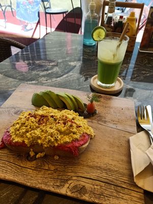 Scrambled tofu with hummus at The Vegan Table in Phuket