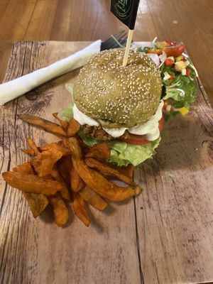 Hawaiian chicken burger  at The Vegan Table in Phuket