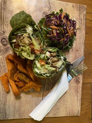 Chicken and garlic mayo wrap  at The Vegan Table in Phuket