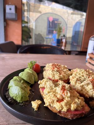 Scrambled tofu open toast   at The Vegan Table in Phuket
