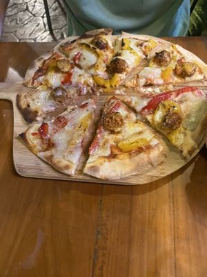 Meatball pizza  at The Vegan Table in Phuket