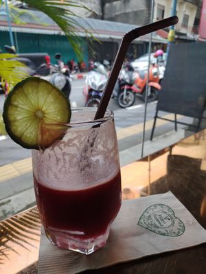 Beetroot, ginger and carrot juice at The Vegan Table in Phuket