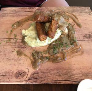 Bangers, mash and gravy at The Vegan Table in Phuket