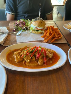 Red curry 
Chicken sandwich  at The Vegan Table in Phuket